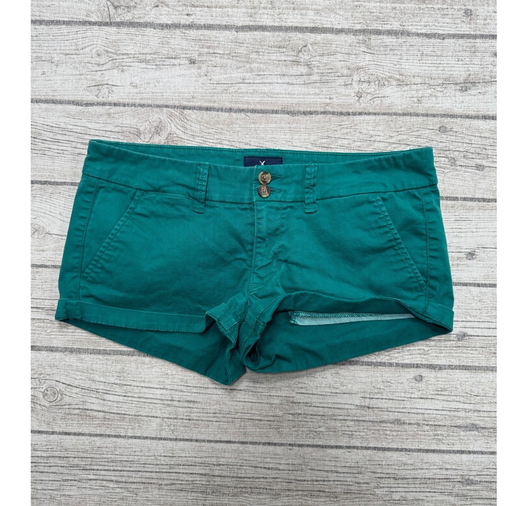American Eagle Shortie Shorts Women's 6 Green Stretch Low Rise Cuffed Summer Y2K